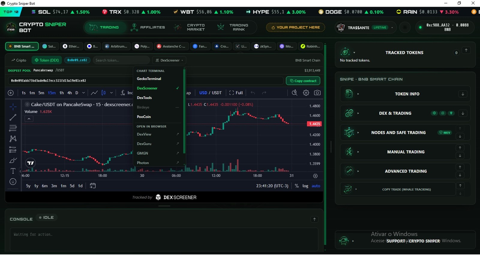 Multichart terminal selector inside Crypto Sniper Bot