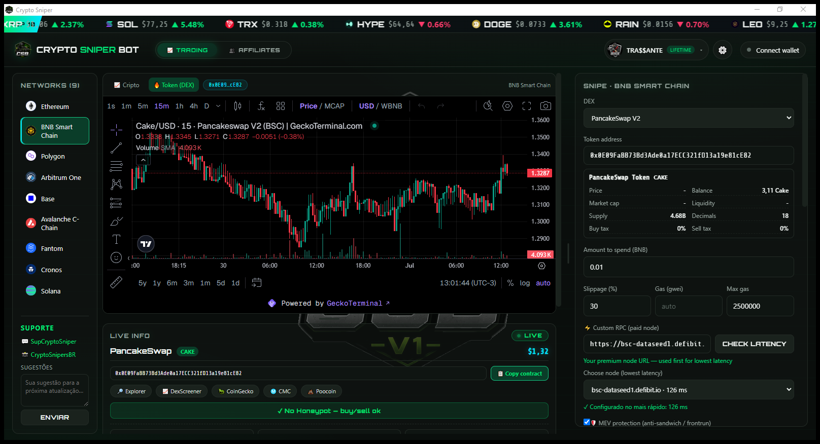 Crypto Sniper Bot terminal